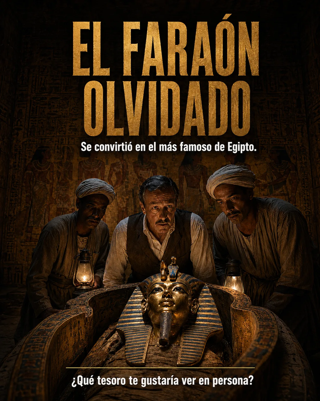 Recreación visual de una cámara funeraria asociada al universo de Tutankamón.